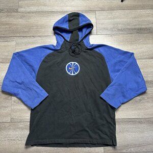 Vintage 90s Nike Basketball Embroidered Center Swoosh Hoodie Size M Black Blue